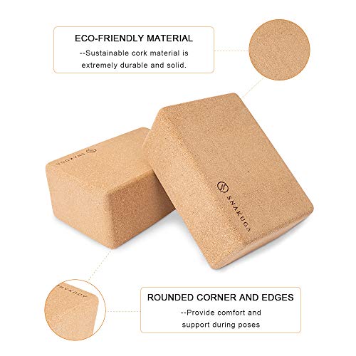 SNAKUGA Cork Yoga Block 2 Pack for Pilates, 9"x6"x4" Non-Slip & High Density Blocks for Meditation, Fitness and Stretching, Supportive and Flexibility Brick for Improve Poses Balance - Image 2