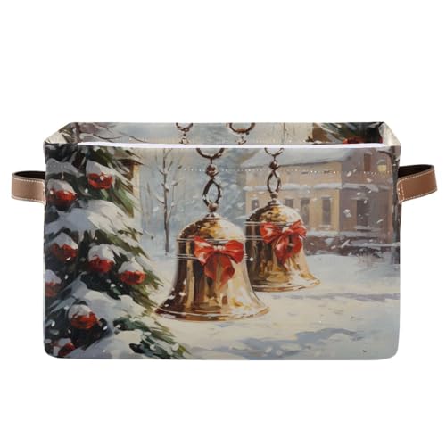 senya Christmas Basket Vintage Christmas Bells Foldable Fabric Collapsible Storage Bins Organizer Bag for Storage Clothes - Image 1