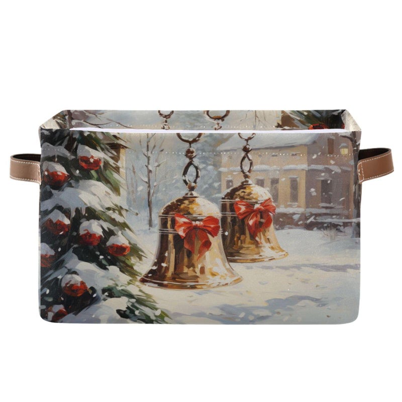 senya Christmas Basket Vintage Christmas Bells Foldable Fabric Collapsible Storage Bins Organizer Bag for Storage Clothes - Image 2