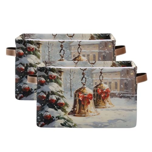 senya Christmas Basket Vintage Christmas Bells Foldable Fabric Collapsible Storage Bins Organizer Bag for Storage Clothes - Image 3