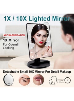 COSMIRROR Lighted Makeup Vanity Mirror With 10X Magnifying Mirror, 21 Led Lighted Mirror With Touch Sensor Dimming, 180°Adjustable Rotation, Dual Power Supply, Portable Cosmetic Mirror (Black)  - Image 2