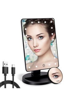COSMIRROR Lighted Makeup Vanity Mirror With 10X Magnifying Mirror, 21 Led Lighted Mirror With Touch Sensor Dimming, 180°Adjustable Rotation, Dual Power Supply, Portable Cosmetic Mirror (Black)  - Image 1