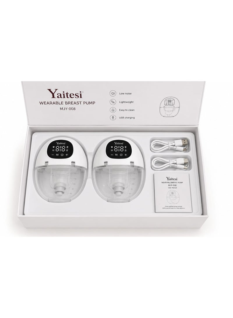 شفاط ثدي كهربائي مزدوج Yaitesi محمول، 10 مستوى، 4 أوضاع، أبيض، طقم من قطعتين - Image 3
