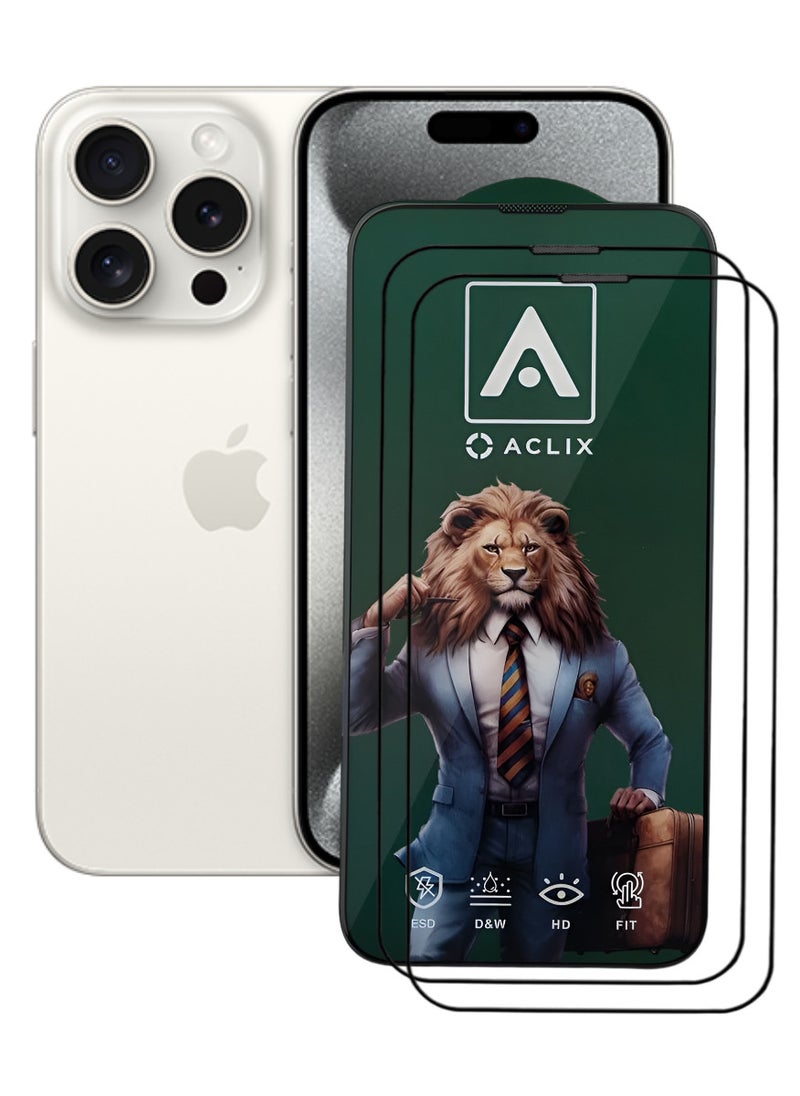 ACLIX 2 Pieces Antistatic ESD Dustproof Premium Quality High Definition Tempered Glass Screen Protector Designed For  iPhone 15 Pro Max - Image 1