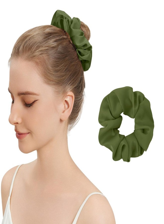 NatureKess Silk Hair Scrunchies for Women, 100% Mulberry Silk Hair Ties, No Damage for Curly Hair, Large Scrunchie for Sleep, 1-Pack, Olive Green, L - Image 1