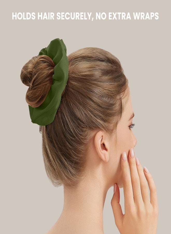 NatureKess Silk Hair Scrunchies for Women, 100% Mulberry Silk Hair Ties, No Damage for Curly Hair, Large Scrunchie for Sleep, 1-Pack, Olive Green, L - Image 3