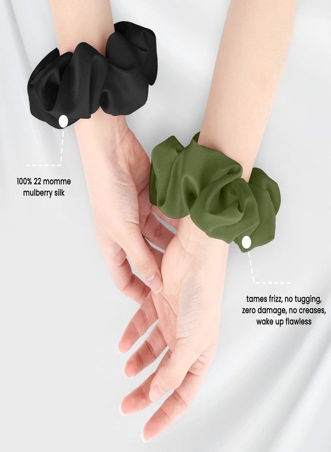 NatureKess Silk Hair Scrunchies for Women, 100% Mulberry Silk Hair Ties, No Damage for Curly Hair, Large Scrunchie for Sleep, 1-Pack, Olive Green, L - Image 2