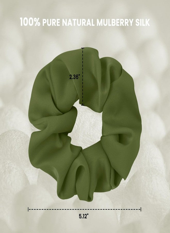 NatureKess Silk Hair Scrunchies for Women, 100% Mulberry Silk Hair Ties, No Damage for Curly Hair, Large Scrunchie for Sleep, 1-Pack, Olive Green, L - Image 5