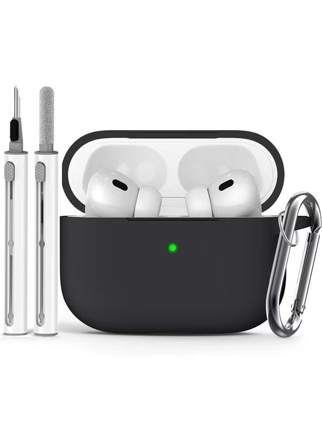 غطاء حماية من السيليكون الناعم لسماعات AirPods Pro 3 2025 مع طقم تنظيف وسلسلة مفاتيح (أسود) - Image 1