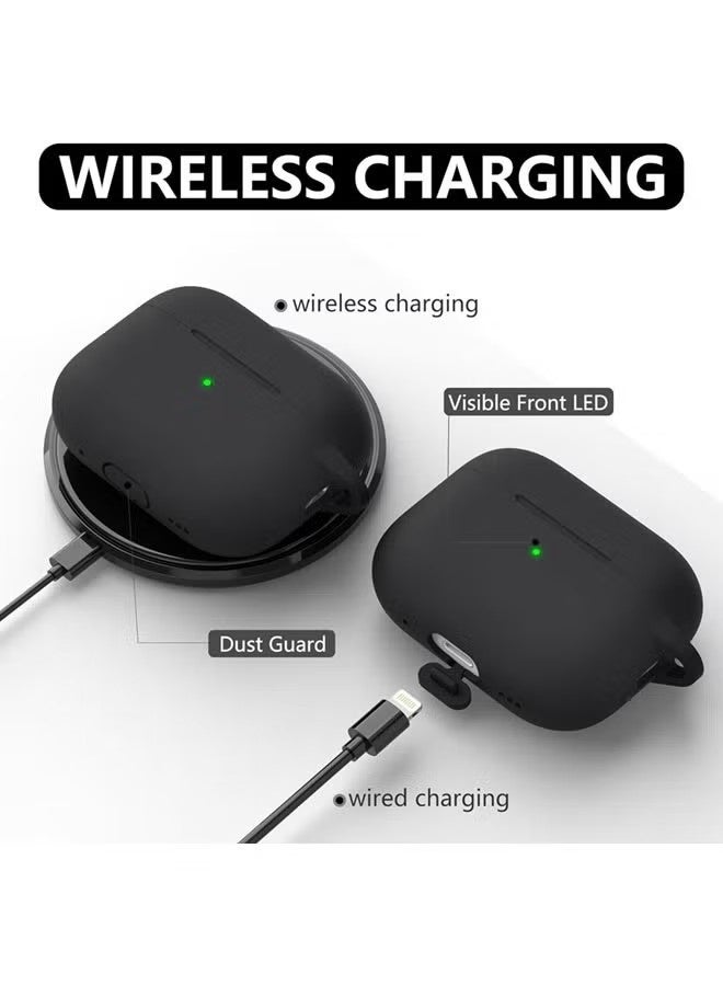 غطاء حماية من السيليكون الناعم لسماعات AirPods Pro 3 2025 مع طقم تنظيف وسلسلة مفاتيح (أسود) - Image 2