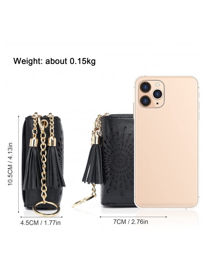 APHISON RFID Credit Card Holder Zipper Card Case Keychain Small Wallet for Women 1942-2 BLACK - Image 4