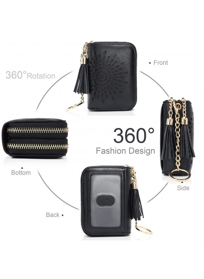 APHISON RFID Credit Card Holder Zipper Card Case Keychain Small Wallet for Women 1942-2 BLACK - Image 1