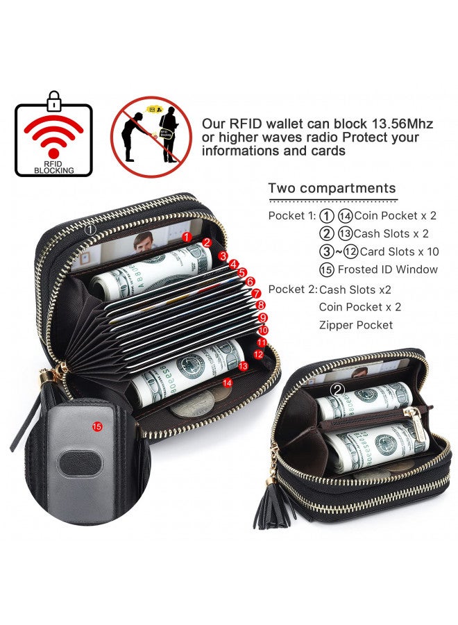 APHISON RFID Credit Card Holder Zipper Card Case Keychain Small Wallet for Women 1942-2 BLACK - Image 2
