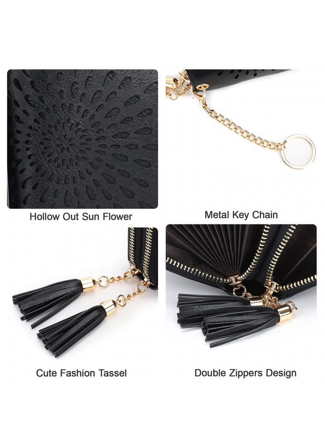 APHISON RFID Credit Card Holder Zipper Card Case Keychain Small Wallet for Women 1942-2 BLACK - Image 3