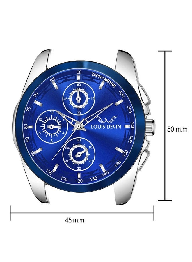 لويس ديفين ساعة يد تناظرية بسلسلة معدنية للرجال من LOUIS DEVIN LD-G036-BLUE - Image 3