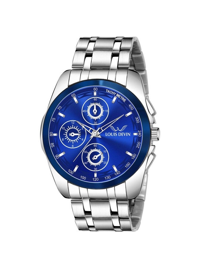 لويس ديفين ساعة يد تناظرية بسلسلة معدنية للرجال من LOUIS DEVIN LD-G036-BLUE - Image 1