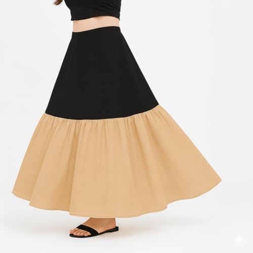 SEER Cancan Skirt for lehanga Cotton Cancan Petticoat, Hoopless Underskirt for Lehenga and Gown, Floor Length, Free Size Waist, Beige (Black Petticoat Skin can can) - Image 3