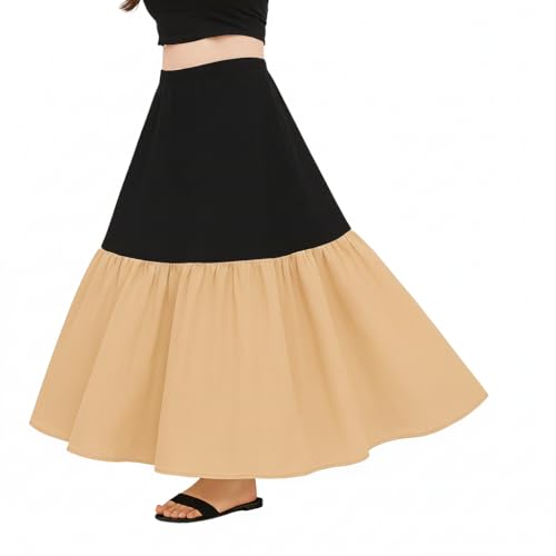 SEER Cancan Skirt for lehanga Cotton Cancan Petticoat, Hoopless Underskirt for Lehenga and Gown, Floor Length, Free Size Waist, Beige (Black Petticoat Skin can can) - Image 1