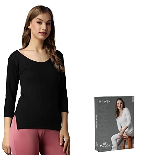 Wearslim® Women's Winter Warmer Thermal Vest, 3/4 Sleeves Ultra Soft Scoop Neck Winter Inner Wear Top Johns Underwear - Zed Black (XL) - Image 4