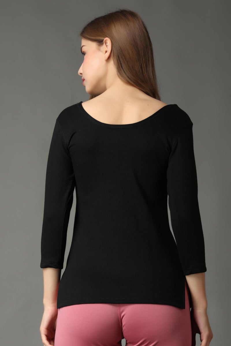 Wearslim® Women's Winter Warmer Thermal Vest, 3/4 Sleeves Ultra Soft Scoop Neck Winter Inner Wear Top Johns Underwear - Zed Black (XL) - Image 3