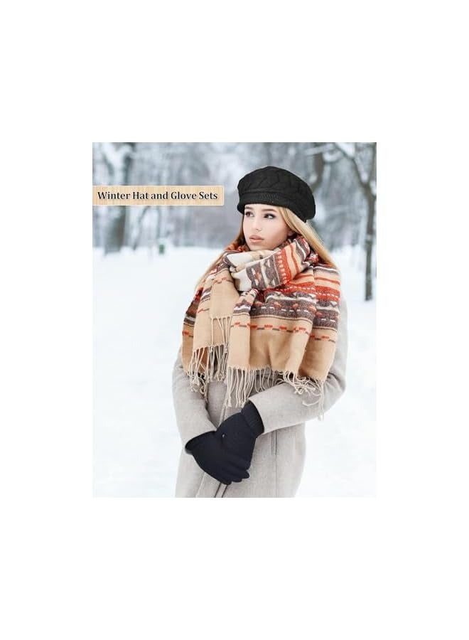 PROMASS Winter Beanie Hat Touchscreen Gloves Set, 4 Pieces Warm Knitted Beanie Hat Glove Snow Ski Skull Cap with Visor and Touchscreen GloveWinter Beanie Hat Touchscreen Gloves Set, 4 Pieces Warm Knitted Beanie Hat Glove Snow Ski Skull Cap with Visor and Touchscreen Glove - Image 2