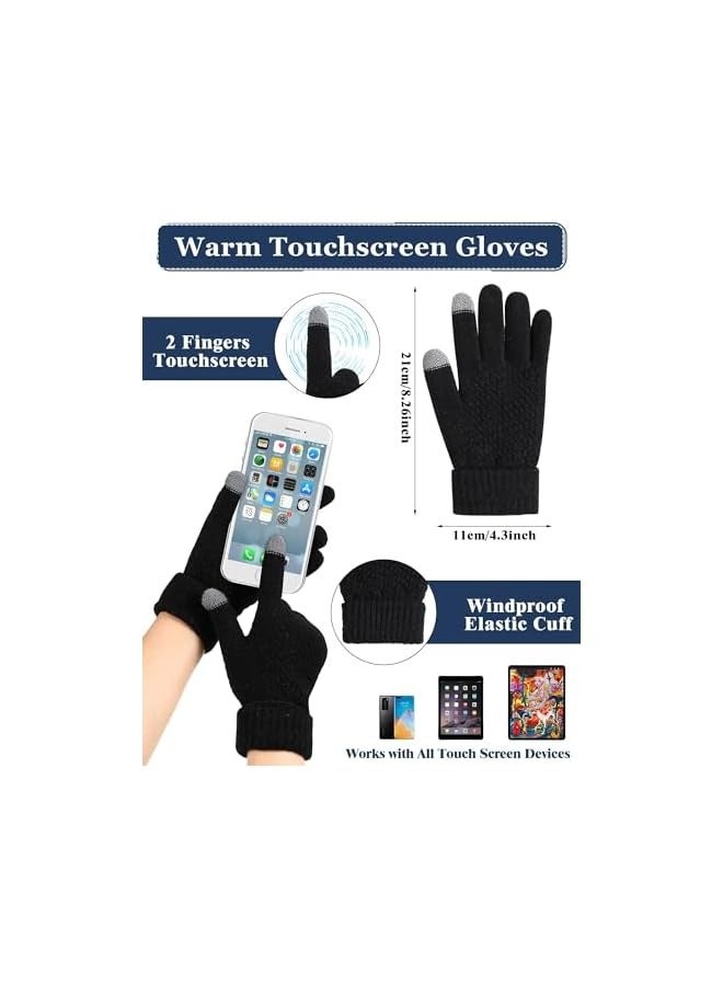 PROMASS Winter Beanie Hat Touchscreen Gloves Set, 4 Pieces Warm Knitted Beanie Hat Glove Snow Ski Skull Cap with Visor and Touchscreen GloveWinter Beanie Hat Touchscreen Gloves Set, 4 Pieces Warm Knitted Beanie Hat Glove Snow Ski Skull Cap with Visor and Touchscreen Glove - Image 4