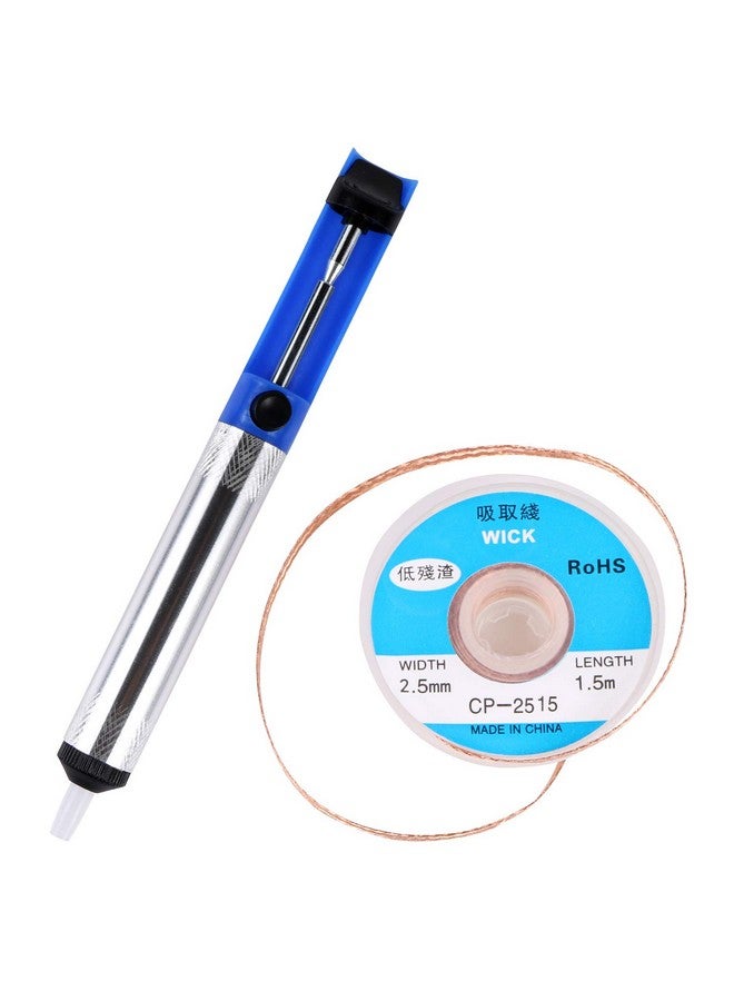 EVERMARKET(TM) Desoldering Wick, solder braid with 2.5mm Width, 1.5m Length and Solder Sucker Desoldering Vacuum Pump Solder Removal Tool - Blue - Image 1