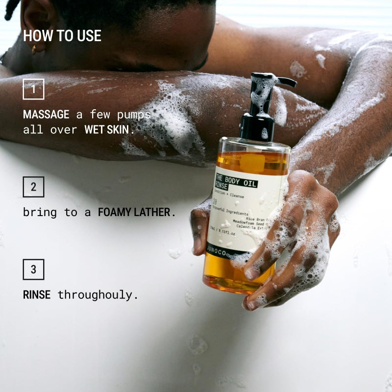 JUNO & Co. Body Oil Rinse, Shower Oil with with Rice Bran, Meadowfoam Seed & Calendula, Hydrating, Balancing & Skin-Softening Body Wash for Women/Men 9.13 fl oz - Image 5