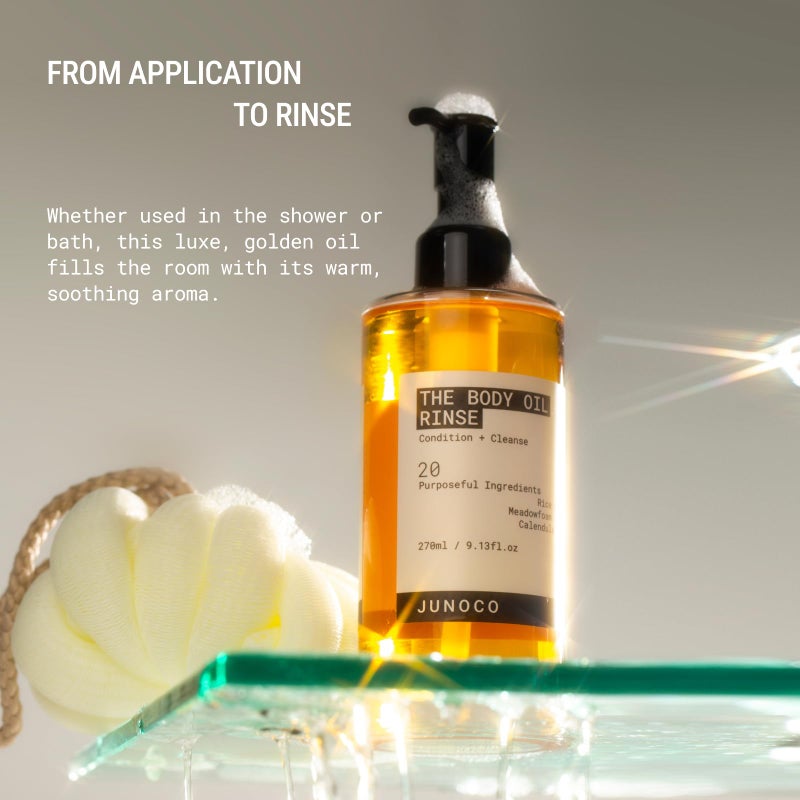 JUNO & Co. Body Oil Rinse, Shower Oil with with Rice Bran, Meadowfoam Seed & Calendula, Hydrating, Balancing & Skin-Softening Body Wash for Women/Men 9.13 fl oz - Image 3
