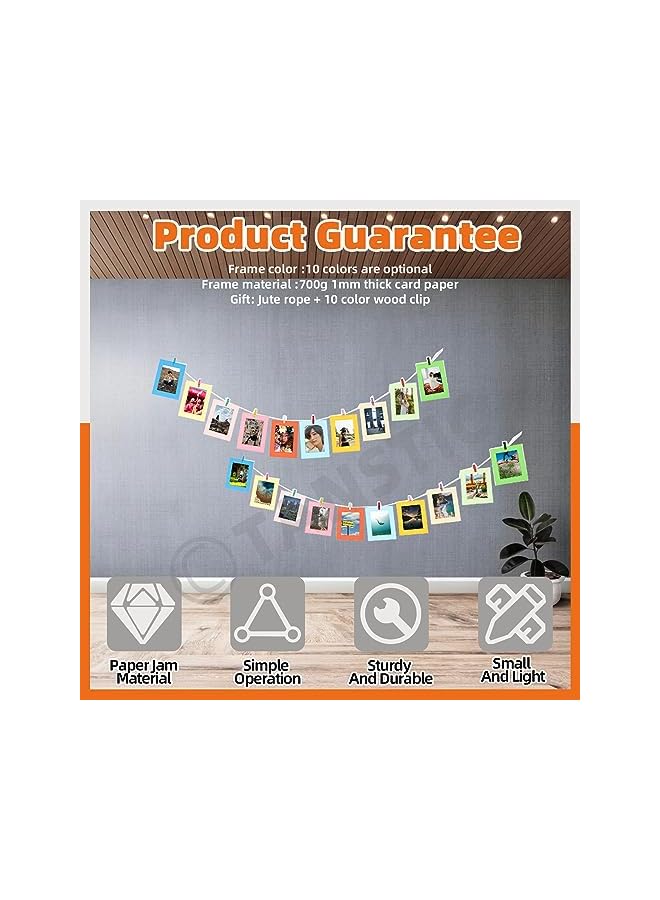 The Bros 105Pcs 7 Inch 10 Colors Paper Picture Frames Kit with Wooden Clips and String, Cardboard Picture Frames DIY Cardboard Photo Hanging Display Paper Photo Frame Cards Gallery Frames - Image 3