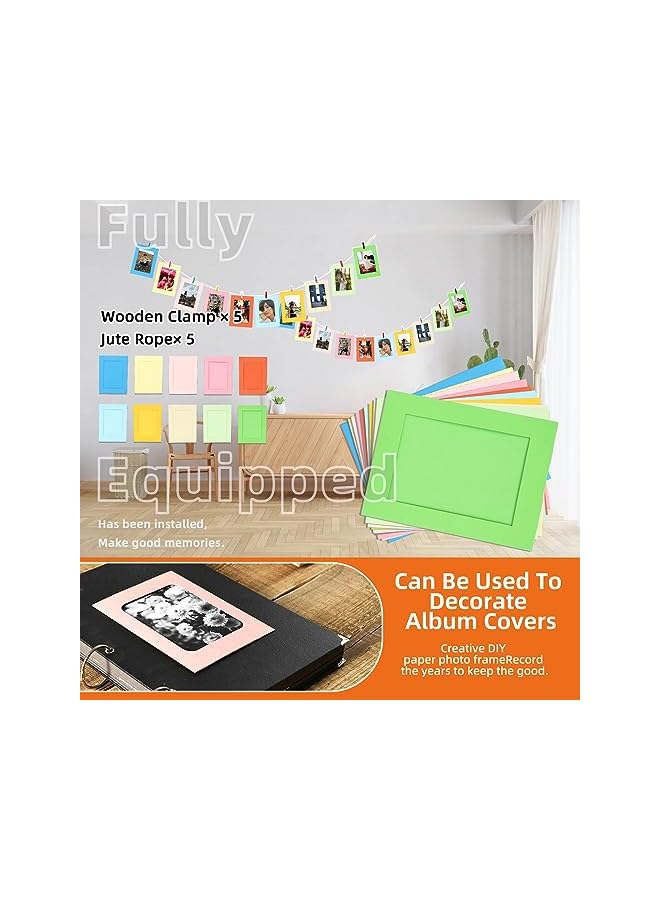 The Bros 105Pcs 7 Inch 10 Colors Paper Picture Frames Kit with Wooden Clips and String, Cardboard Picture Frames DIY Cardboard Photo Hanging Display Paper Photo Frame Cards Gallery Frames - Image 5