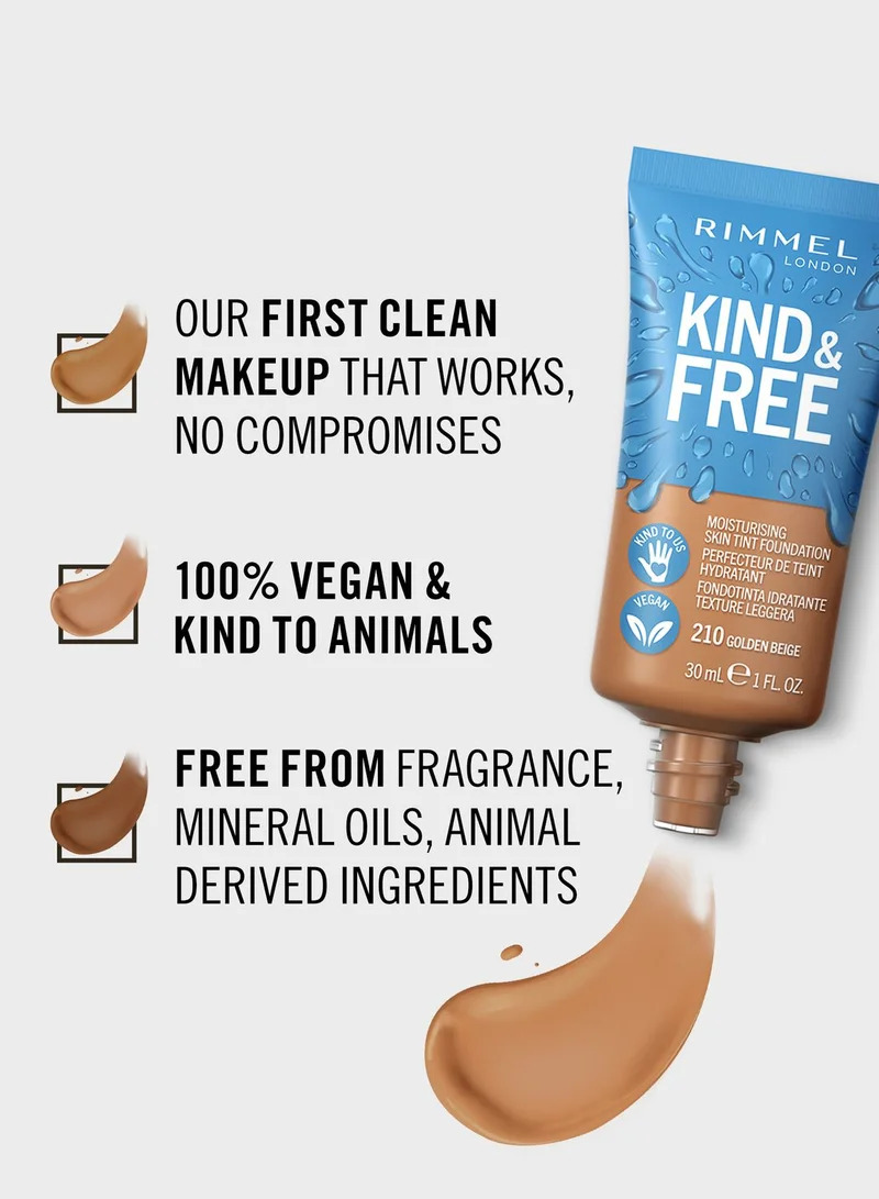 RIMMEL LONDON Kind & Free Skin Tint Foundation - 210 - Golden Beige, 30ml