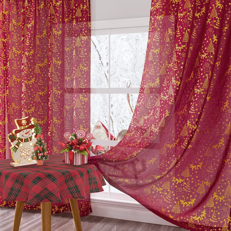 XTMYI Christmas Curtains for Living RoomRed Curtains 84 Inch Length 2 Panels SetCortinas De Navidad para Sala