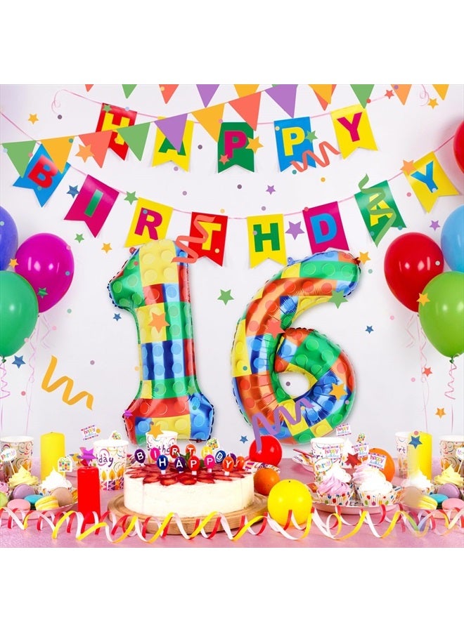 SAVITA بالون رقم كتلة البناء 32 بوصة، بالونات فويل رقمية ملونة بالهيليوم لتزيين حفلات عيد الميلاد بموضوع الكتل (رقم 1) - Image 3