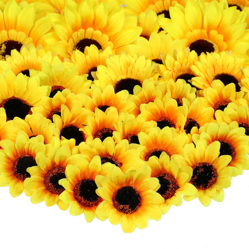 MTLEE 150 Pieces Fake Sunflower Artificial Silk Sunflower Heads Faux Flowers Decoration Yellow Floral Arrangements for Craft Home Party Wedding Decor  1.57 Inch  2.75 Inch  3.5 Inch  5.1 Inch