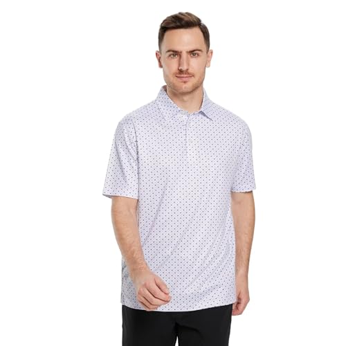 M MAELREG Men's Golf Shirts Dry Fit Short Sleeve Print Performance Moisture Wicking Patterned Polo Shirt for Men White Geo - Image 2