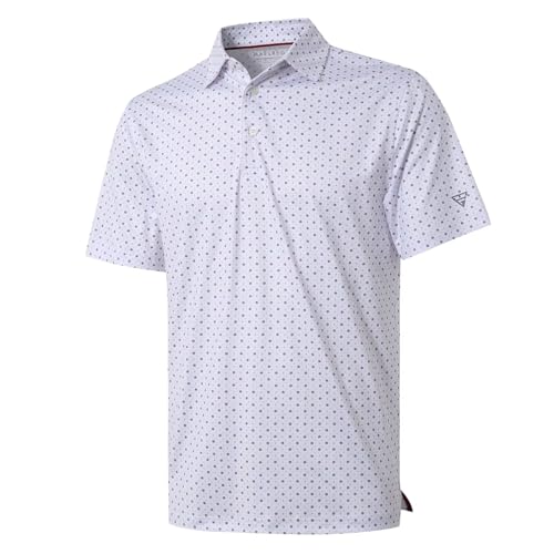 M MAELREG Men's Golf Shirts Dry Fit Short Sleeve Print Performance Moisture Wicking Patterned Polo Shirt for Men White Geo - Image 1
