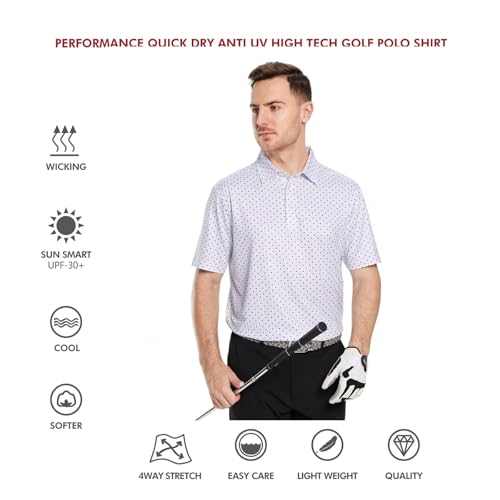 M MAELREG Men's Golf Shirts Dry Fit Short Sleeve Print Performance Moisture Wicking Patterned Polo Shirt for Men White Geo - Image 5