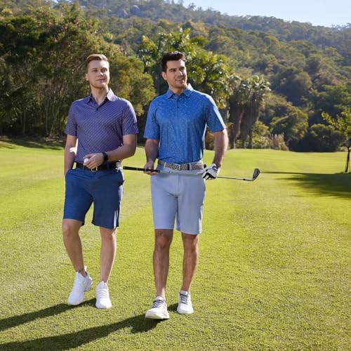 M MAELREG Men's Golf Shirts Dry Fit Short Sleeve Print Performance Moisture Wicking Patterned Polo Shirt for Men White Geo - Image 3