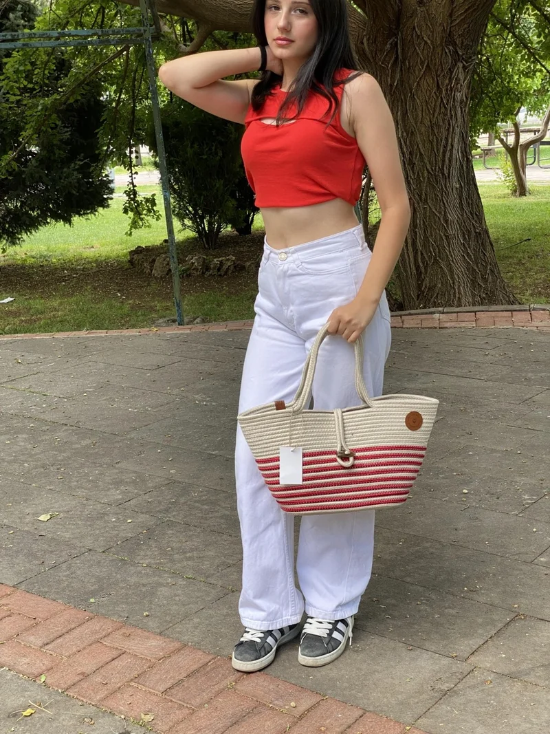BDZ Deri Jute Straw Look Handbag Beach Bag Shoulder Bag