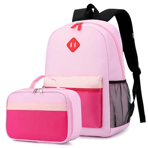 BEFUNIRISE Backpack Set for Girls Boy Kids Backpack with Lunch Box for Elementary Primary Kindergarten School Bag Purple Pink Set Large - Image 1