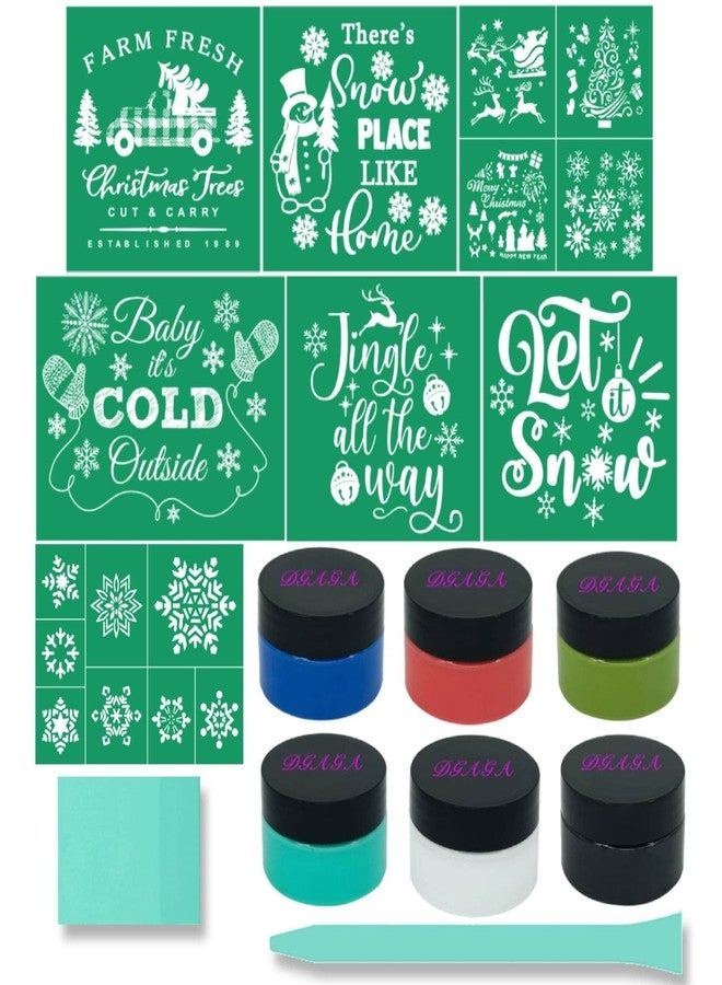 DGAGA 15PCS Christmas Silk Screen Stencils, Chalk Paste and Mesh Stencils Set - Self Adhesive, Reusable for Painting on DIY Wood Signs, Fabric, Home Decor - Image 1