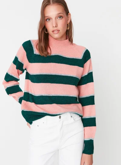 trendyol High Neck Striped Sweater