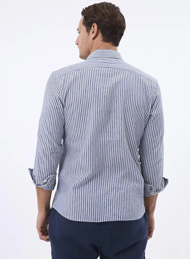 FELIX HARDY Navy Linen Blended Striped Shirt for Men for Men | Best Price UAE
