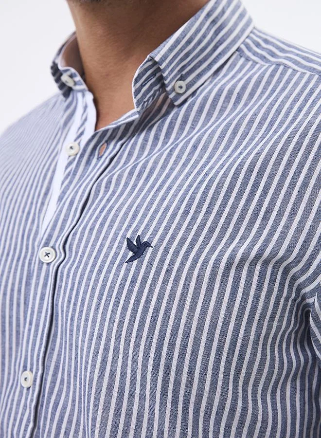 FELIX HARDY Navy Linen Blended Striped Shirt for Men for Men | Best Price UAE
