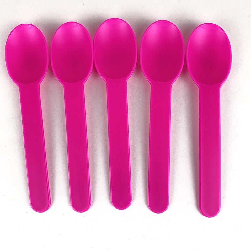 Worlds 50Pack Disposable Plastic Dessert Spoons  59 Pink Spoons for Ice Cream Frozen Yogurt Cereal and Party Use