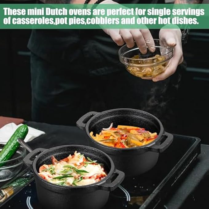 rayihni Dutch Oven Pot With Lid And Wooden Base Pre Seasoned Cast Iron Casserole Mini Cast Iron Pot Round Cocotte With Handle Heavy Duty Casserole Dish For Grill Oven Black 1Pcs - Image 5