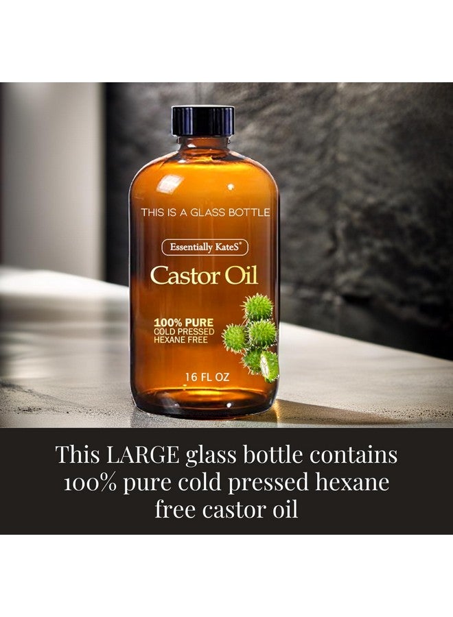 Essentially KateS Castor Oil 16 Fl Oz (Glass Bottle) - Original Unrefined - A Huge Glass Bottle with a Pump - 100% Pure and Natural, Cold Pressed, and Hexane-Free - Hair Oil, Body Oil - Image 3