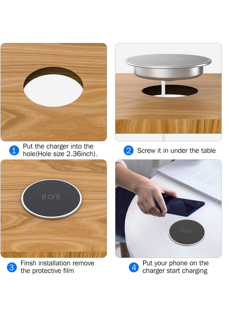 Excefore Embed Desk Wireless Charger, 15W Fast Charging Pad Phone Charger, Hidden Desktop Grommet Power Qi Charging Station, Invisible Wireless Phone Charger, Compatible with iPhone, Samsung - Image 3