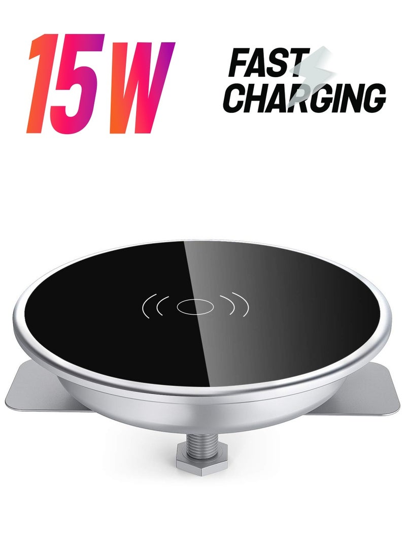 Excefore Embed Desk Wireless Charger, 15W Fast Charging Pad Phone Charger, Hidden Desktop Grommet Power Qi Charging Station, Invisible Wireless Phone Charger, Compatible with iPhone, Samsung - Image 1